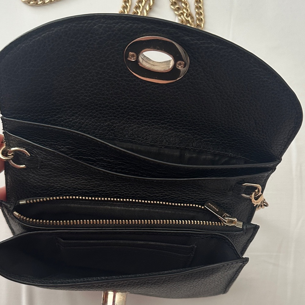 Coach Black Leather Crossbody with Gold Chain - Picture 5 of 6